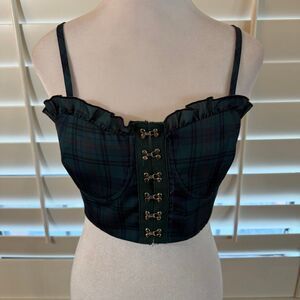 Poster Girl Dolls Kill Green Plaid Cropped Bustier Corset Top Sz M Alt Festival